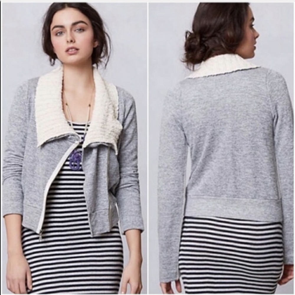 Anthropologie gray moto zip up sweater medium